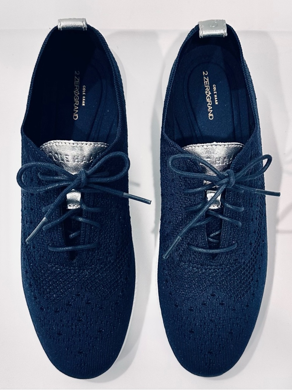 Cole Haan 2.ZERØGRAND Stitchlite Wingtip Oxford Navy Knit Sneakers Sz 8.5 Women